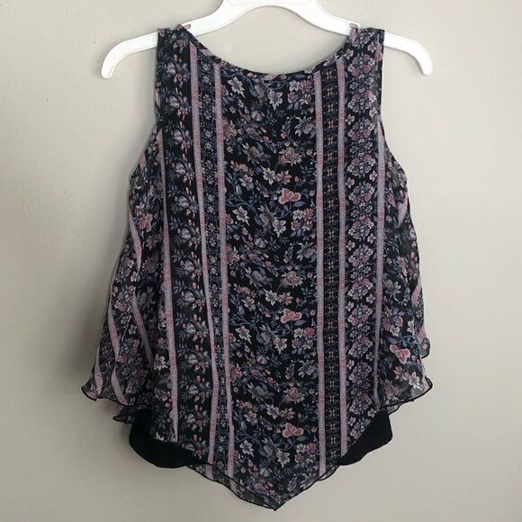 2/$20 Alyx Asymmetrical Dark Floral Tank Top Blouse - Picture 6 of 6